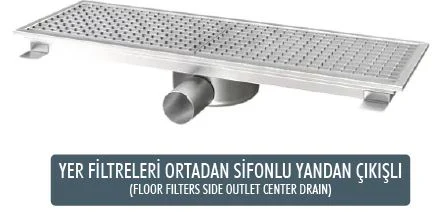 Yer Filtreleri Ortadan Sifonlu Yandan Çıkışlı 300x2490x150 (Floor Filters Side Outlet Center Drain) Çıkış Çapı : Ø50 mm (Outlet Diameter : Ø50 mm)